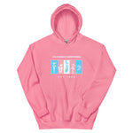 Pink hoodie with graphic design on a white background