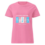 Pink t-shirt with 'California Carnivores' graphic design on a white background