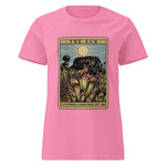 Pink t-shirt with a graphic design of heliamphora from California Carnivores