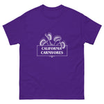 Purple t-shirt with 'California Carnivores' graphic on a white background