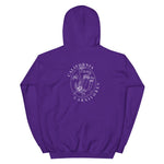 Purple hoodie with 'California Carnivores' logo on the back against a white background