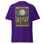 Purple t-shirt with 'The Moon' tarot card design on a white background