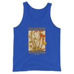 Blue tank top with carnivorous plant design and 'California Carnivores' text on a white background
