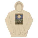 Beige hoodie with 'The Moon' tarot card design on a white background