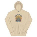 Beige hoodie with a graphic design on a white background