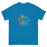 Blue t-shirt with 'California Carnivores' graphic on a white background