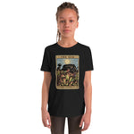 The Shining Sun youth unisex shirt has a heliamphora in the sun styled after a tarot card.
