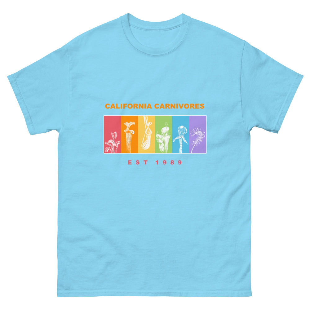 Blue CalCarn PRIDE Unisex Shirt with a rainbow logo