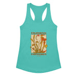 Teal tank top with carnivorous plant graphic and 'California Carnivores' text on a white background