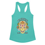 Tahiti Blue tank top with a colorful skull design and 'California Carnivores' text on a white background