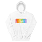 White hoodie with colorful graphic and 'California Carnivores' text on a white background