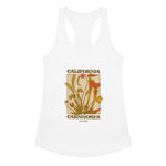 White tank top with carnivorous plant design and 'California Carnivores' text on a white background