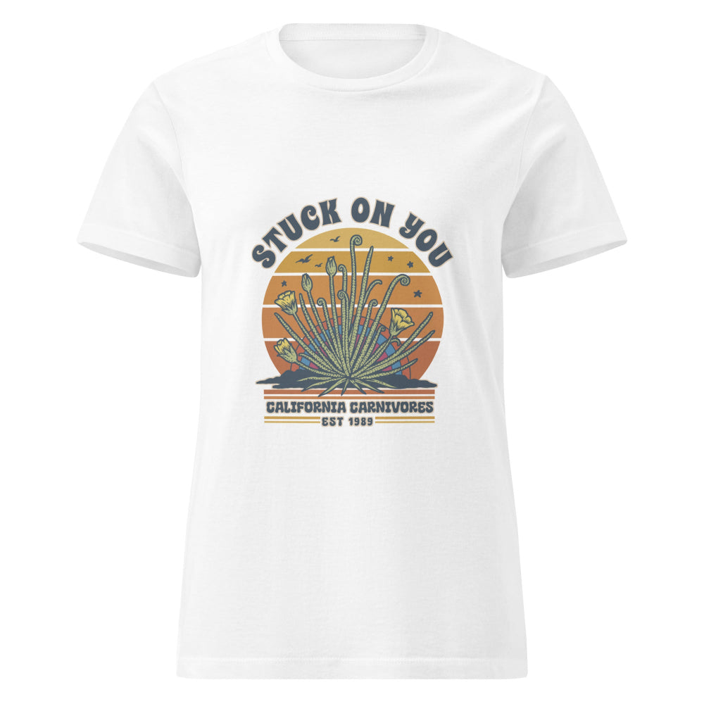 White t-shirt with a graphic design on a white background