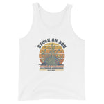 White tank top with a graphic design of a cactus and text on a white background