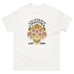 White t-shirt with a colorful skull design and 'California Carnivores' text on a white background