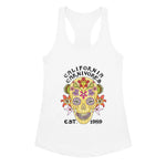 White tank top with a colorful skull design and 'California Carnivores' text on a white background