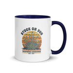 Mug with a plant design and text on a white background