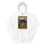 white Unisex hoodie with a graphic design of Heliamphora as the Sun tarot card