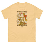 Light Yellow t-shirt with carnivorous plant graphic and 'California Carnivores' text on a beige background