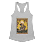 Gray tank top with a graphic design featuring a skeleton and text on a white background